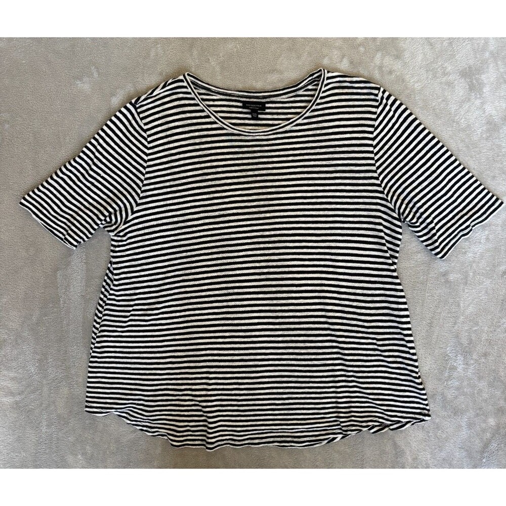 Who What Wear 100% Linen Striped Tee Womens XXL Black White Short Sleeve
